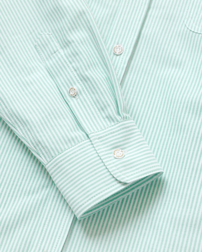 Made in Canada 100% Cotton Oxford  Stripe Button Down Shirt Green - Unisex - Province of Canada