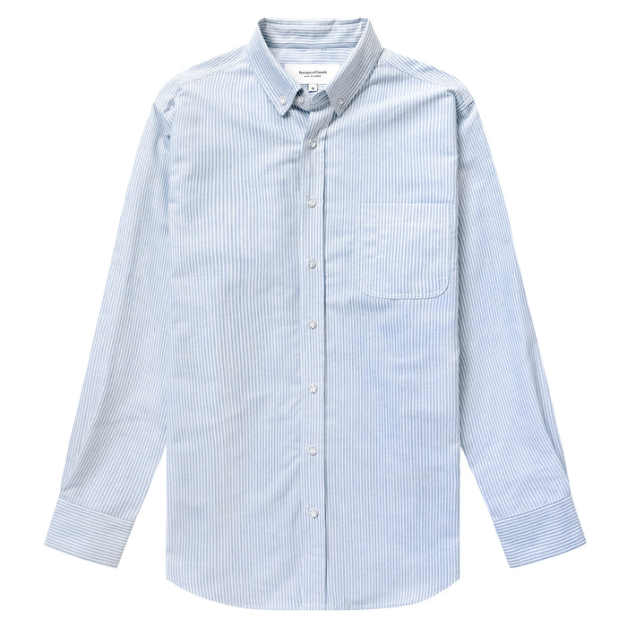 Made in Canada 100% Cotton Oxford  Stripe Button Down Shirt Royal Blue - Unisex - Province of Canada