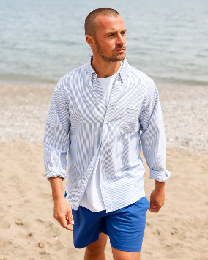 Made in Canada 100% Cotton Oxford  Stripe Button Down Shirt Royal Blue - Unisex - Province of Canada