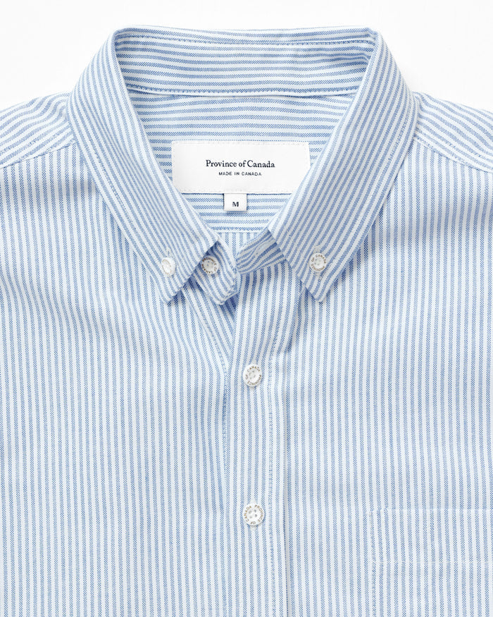 Made in Canada 100% Cotton Oxford  Stripe Button Down Shirt Royal Blue - Unisex - Province of Canada