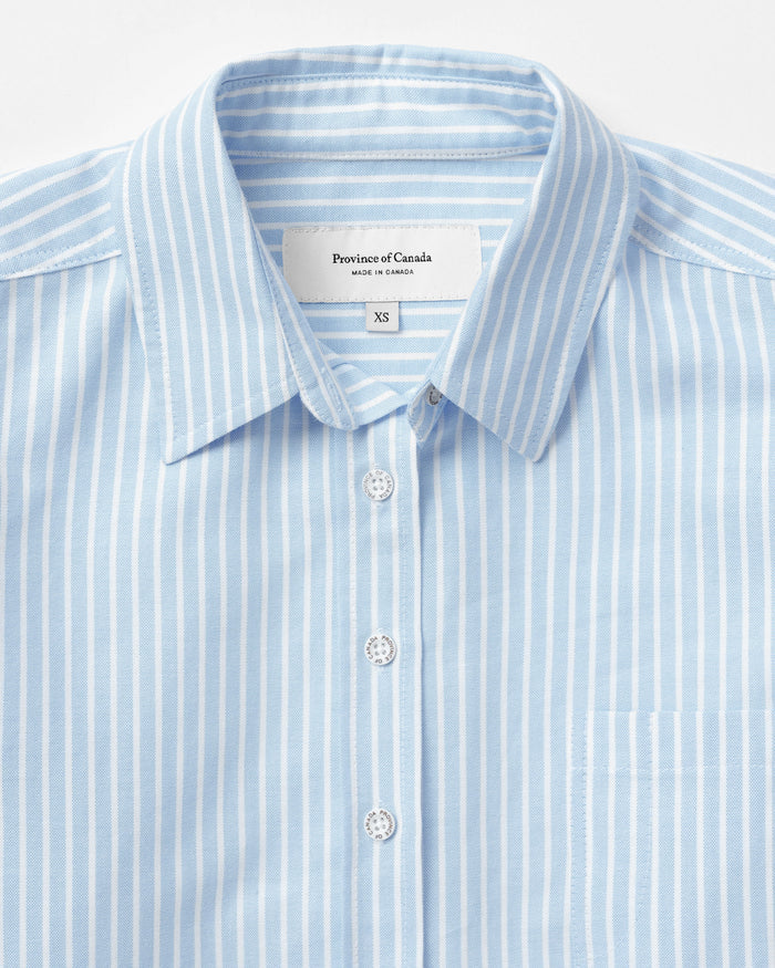 Made in Canada 100% Cotton Oxford Wide Stripe Dress Blue - Province of Canada