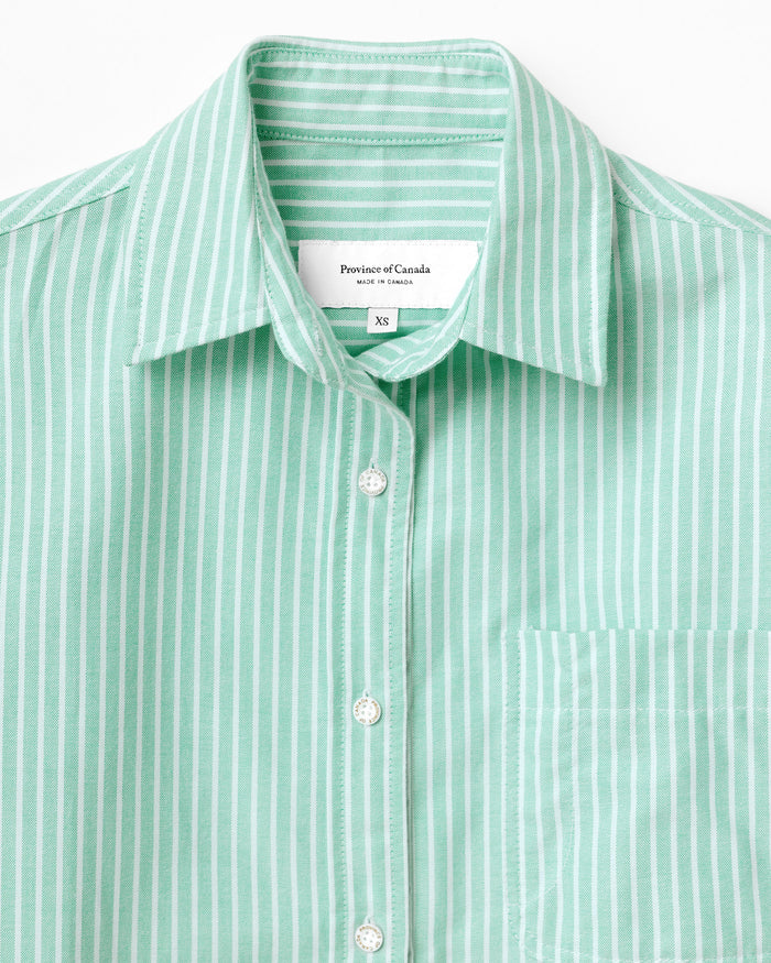 Made in Canada 100% Cotton Oxford Wide Stripe Dress Green - Province of Canada