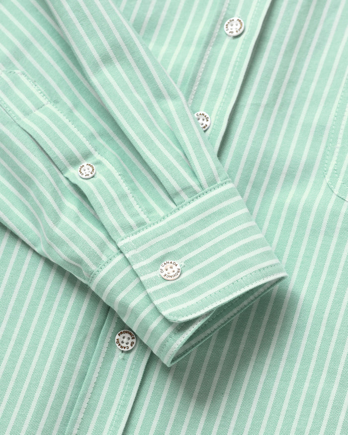 Made in Canada 100% Cotton Oxford Wide Stripe Dress Green - Province of Canada