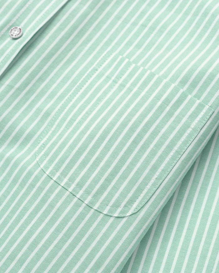 Made in Canada 100% Cotton Oxford Wide Stripe Dress Green - Province of Canada