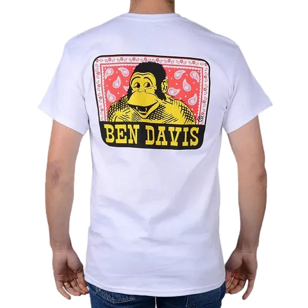 Ben Davis Paisley Logo short-sleeve t-shirt in white, back view showing the gorilla logo and paisley bandana print, available in big and tall sizes