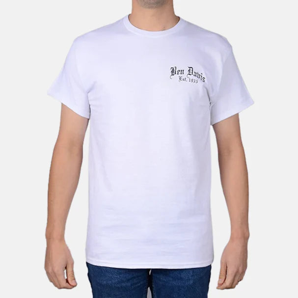 Ben Davis Paisley Logo t-shirt in white, front view with the chest logo