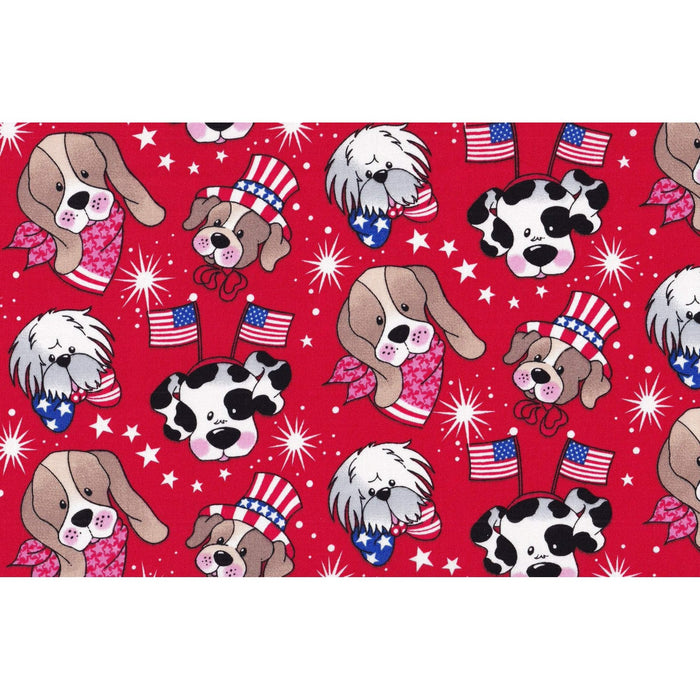 Patriotic Pups on Red Dogs 100% Cotton Fabric Price Per Yard