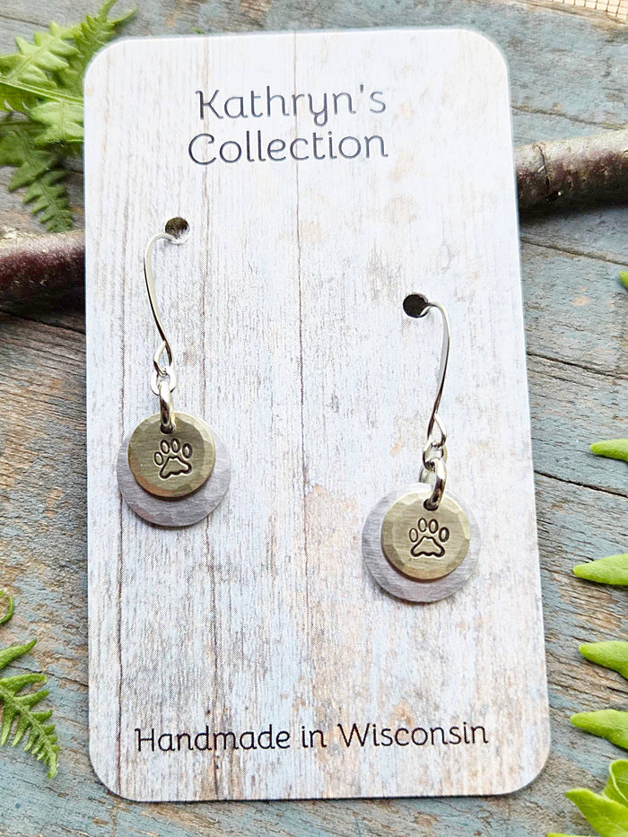 Paw Print Earrings, hand-stamped