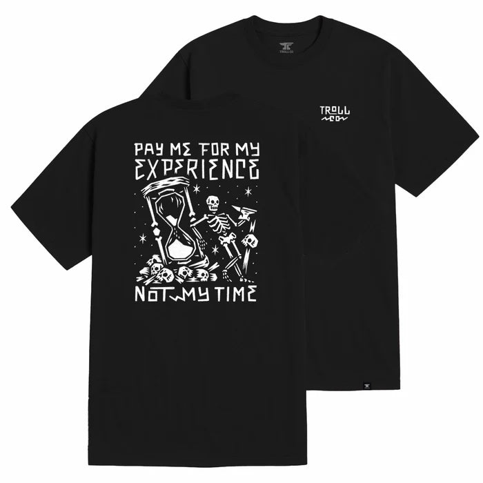 Troll Co. Pay Me Hourglass short-sleeve graphic t-shirt in black, available in big and tall sizes