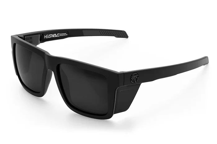 Heat Wave Visual Performance XL Vise ANSI Z87+ safety sunglasses in matte black with polarized black lens and side shields