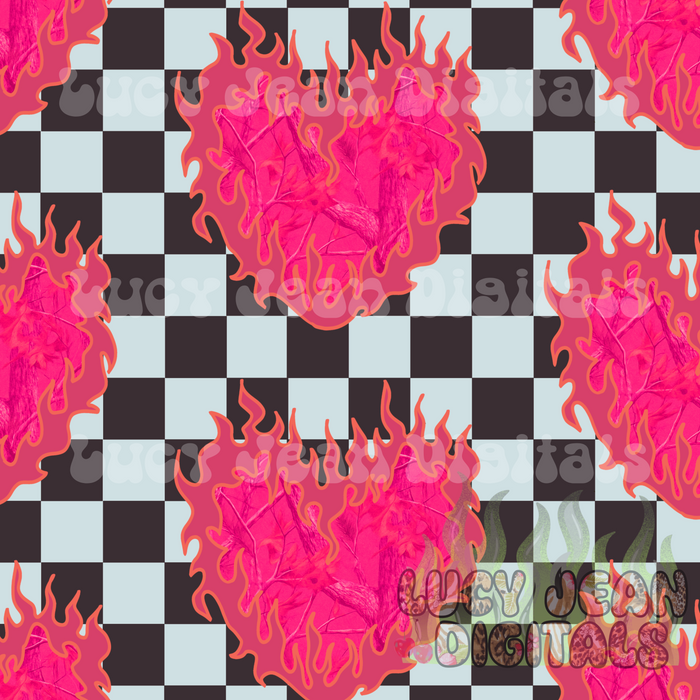 Pink Camo Flame Heart Checkered Seamless File