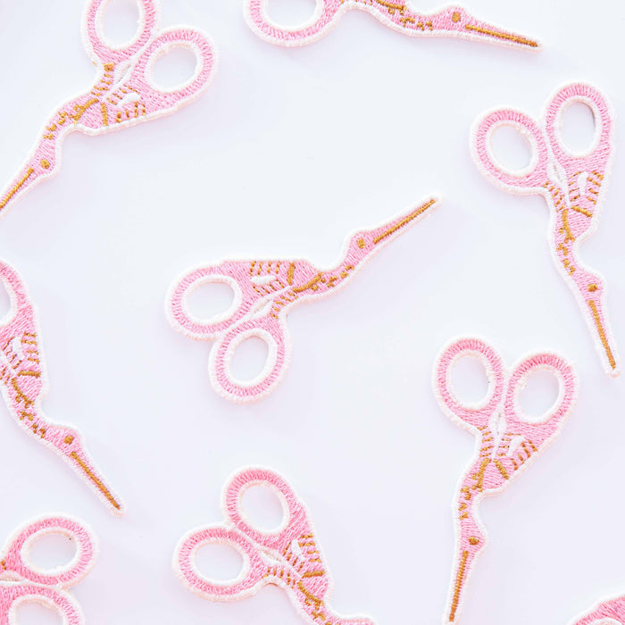 Pink Stork Scissor Iron-On Patch