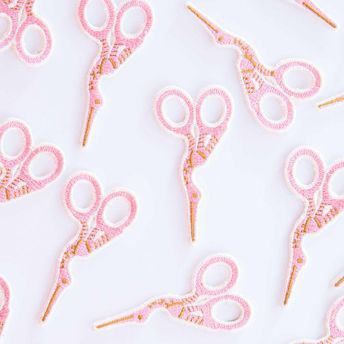 Pink Stork Scissor Iron-On Patch