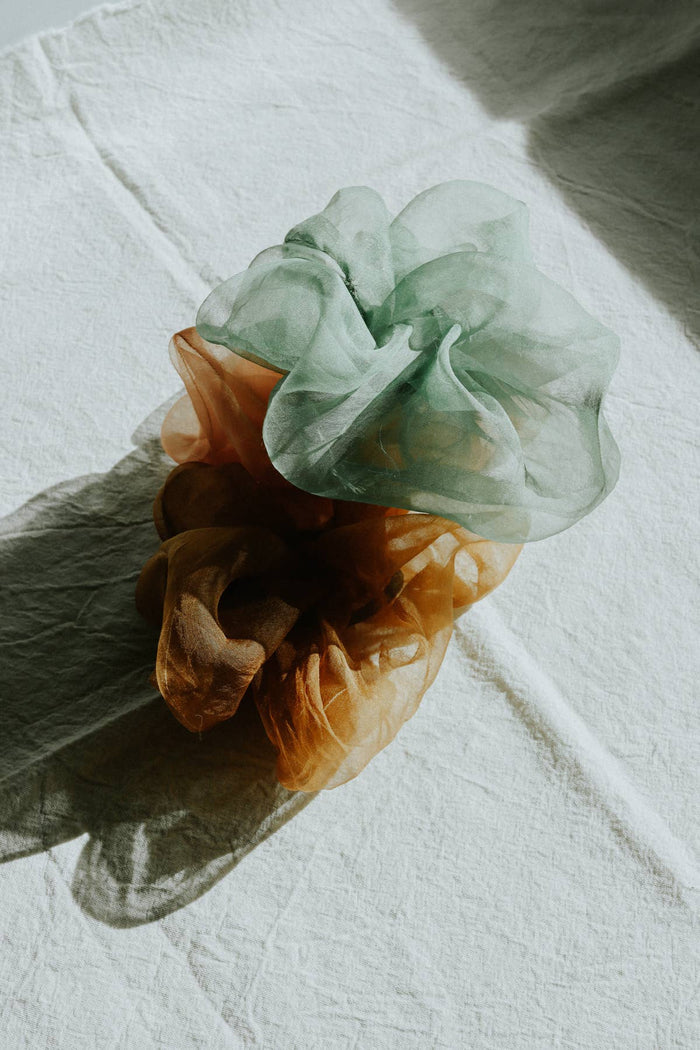 Plant dyed Plastic free ORGANZA silk scrunchy