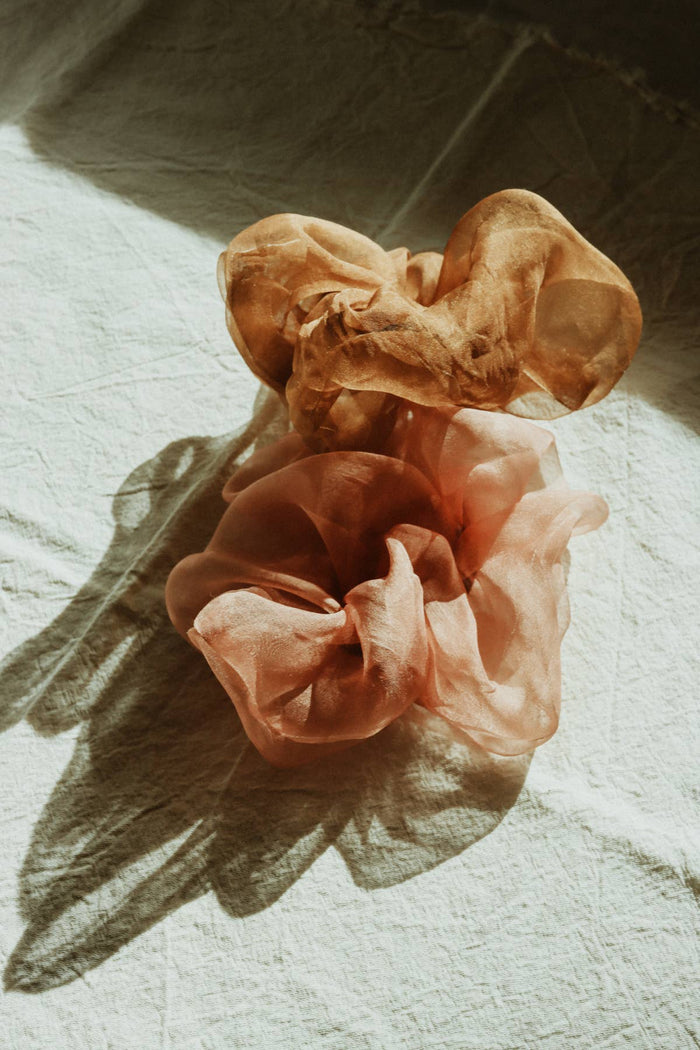 Plant dyed Plastic free ORGANZA silk scrunchy