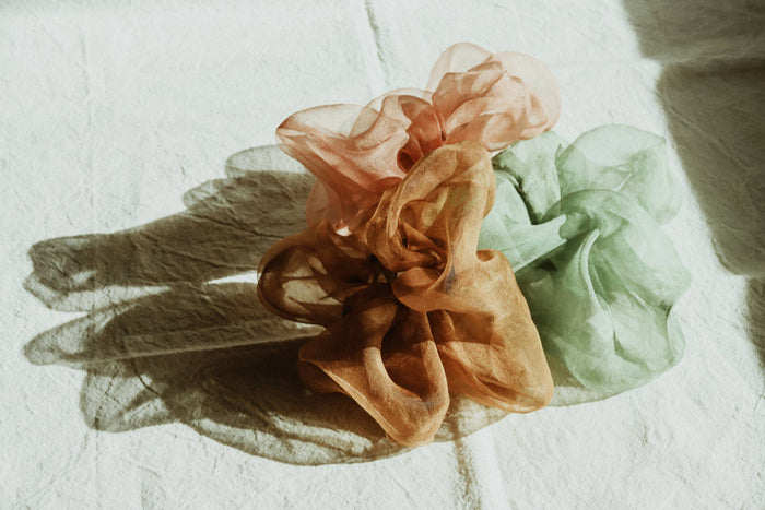 Plant dyed Plastic free ORGANZA silk scrunchy