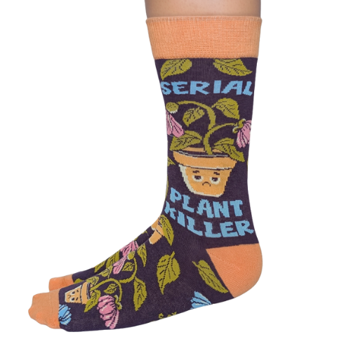 Plant Killer women’s socks – funny socks with wilted plant design and bold text