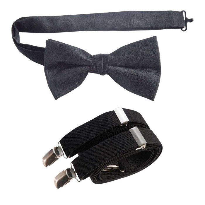 Pre - tied Bow Tie Paisley Jacquard and Adjustable Stretch Suspender Sets - Tuxgear