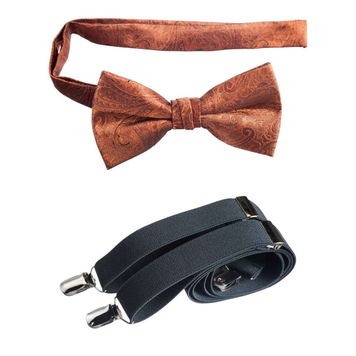 Pre - tied Bow Tie Paisley Jacquard and Adjustable Stretch Suspender Sets - Tuxgear