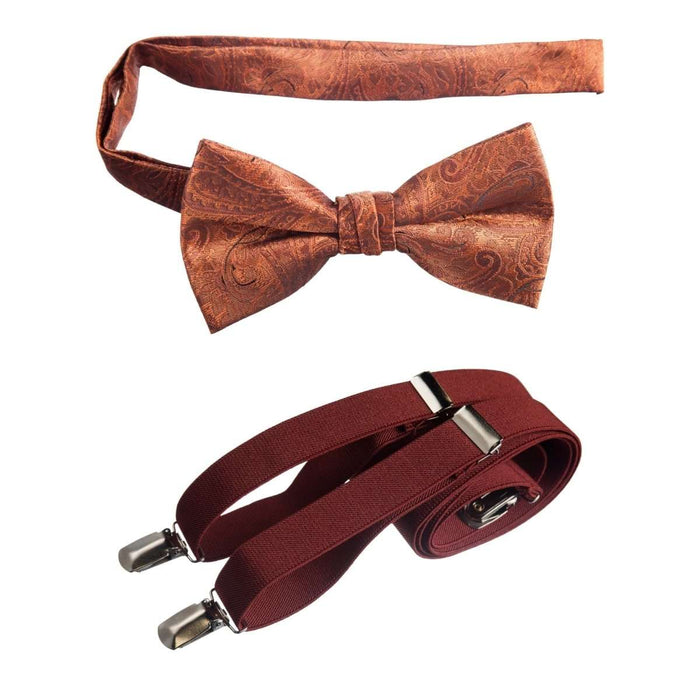 Pre - tied Bow Tie Paisley Jacquard and Adjustable Stretch Suspender Sets - Tuxgear