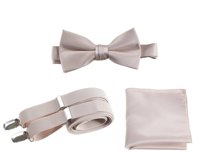 Pre - tied Satin Bow Tie & Pocket Square with Adjustable Stretch Elastic Suspender - Tuxgear