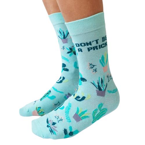 Prickly Women's Crew Socks New 2023. Cactus and plants all over with the print on socks "Don't be a prick"