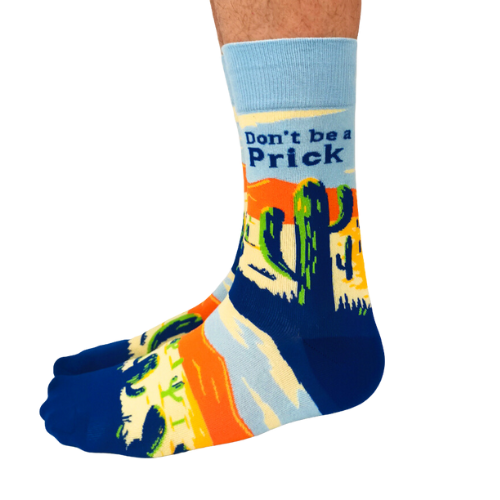 Don't be a Prick Men's Crew Socks. Cactus and desert scene.