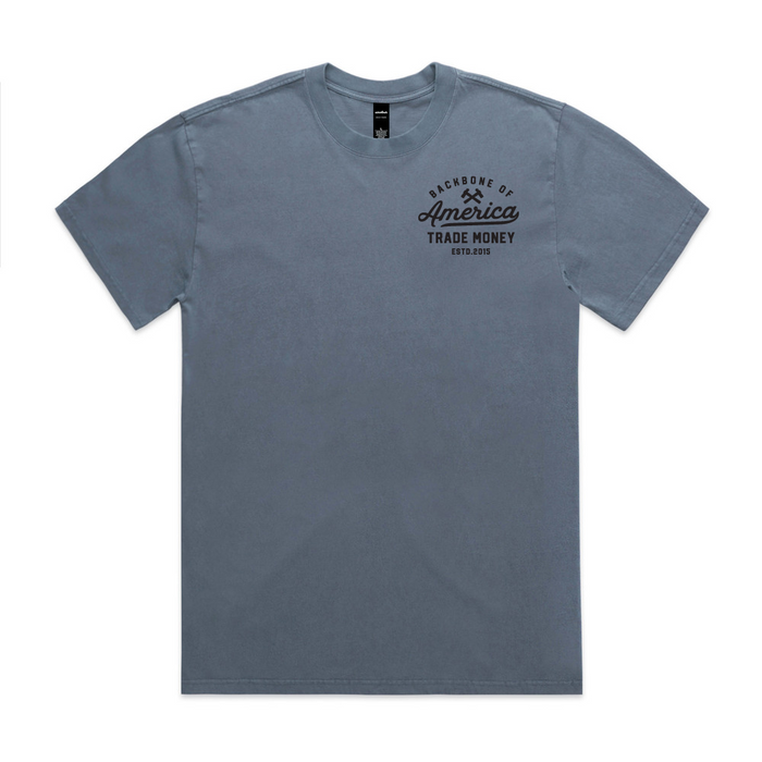 Trade Money Property of Work heavy t-shirt in faded indigo, alternate graphic view