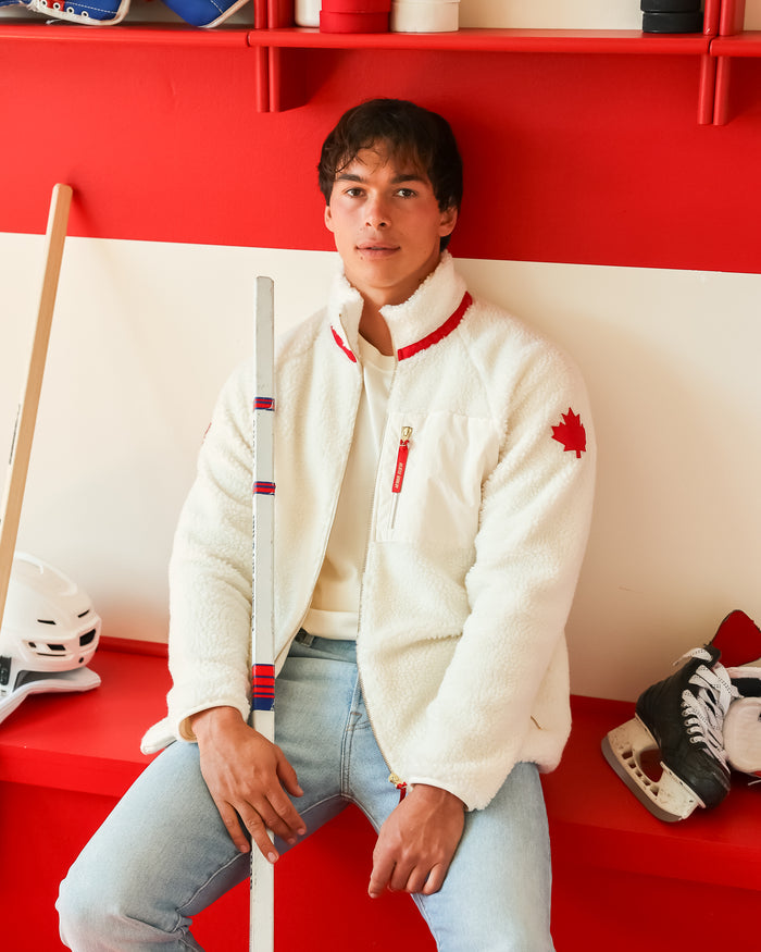 Made in Canada Limited Edition Province of Canada x Heated Rivalry Fleece Jacket Red Details and Cream Fleece