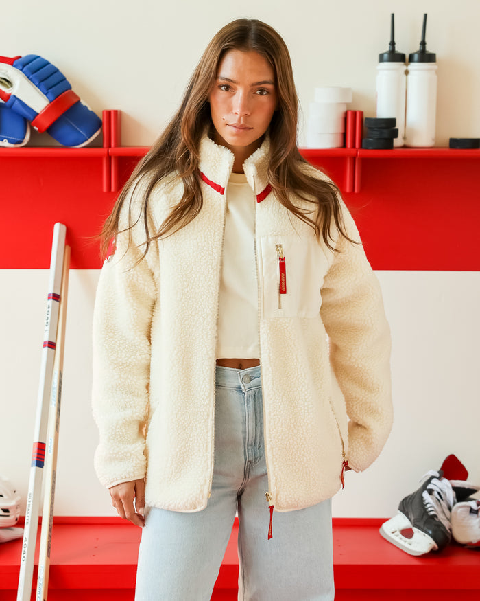 Made in Canada Limited Edition Province of Canada x Heated Rivalry Fleece Jacket Red Details and Cream Fleece