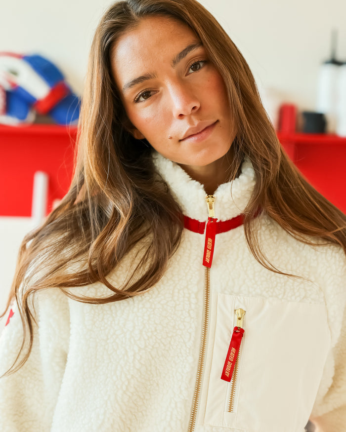 Made in Canada Limited Edition Province of Canada x Heated Rivalry Fleece Jacket Red Details and Cream Fleece
