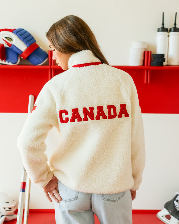 Made in Canada Limited Edition Province of Canada x Heated Rivalry Fleece Jacket Red Details and Cream Fleece