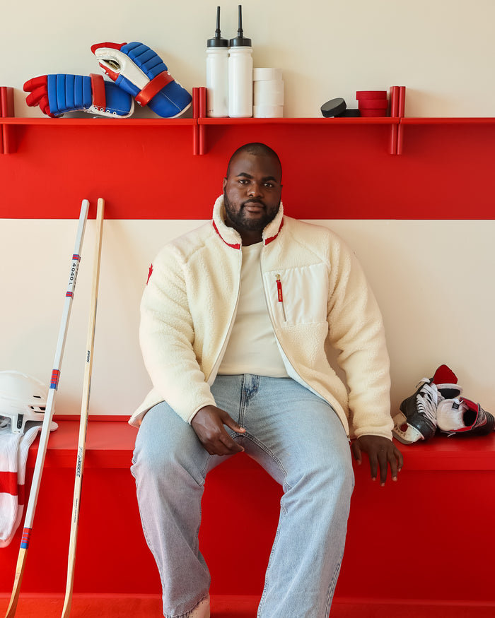 Made in Canada Limited Edition Province of Canada x Heated Rivalry Fleece Jacket Red Details and Cream Fleece
