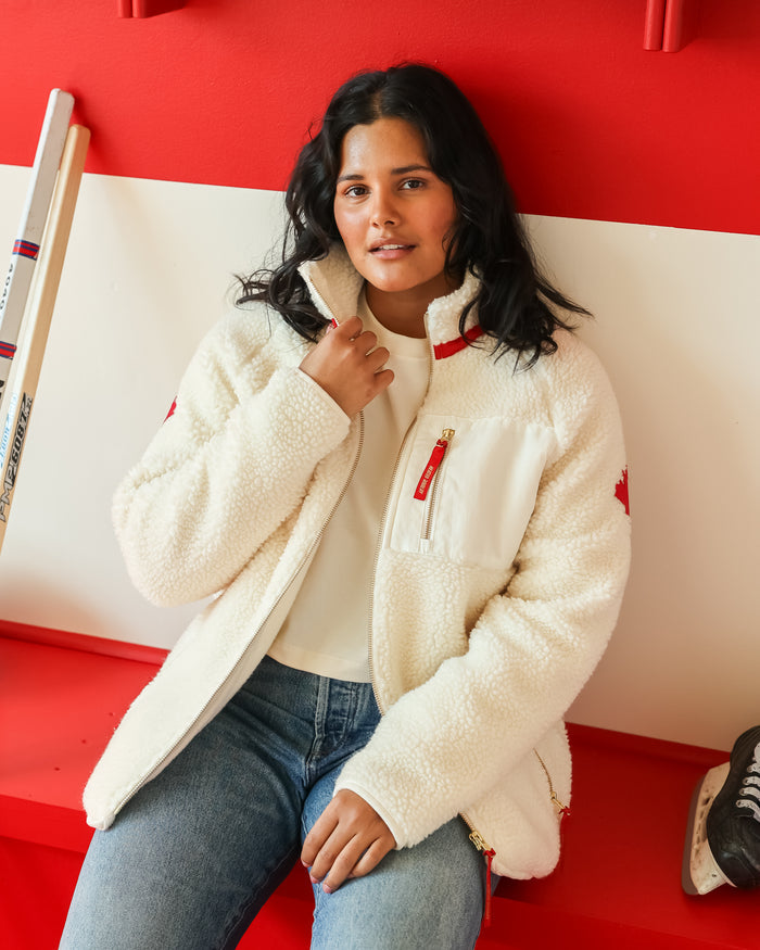Made in Canada Limited Edition Province of Canada x Heated Rivalry Fleece Jacket Red Details and Cream Fleece