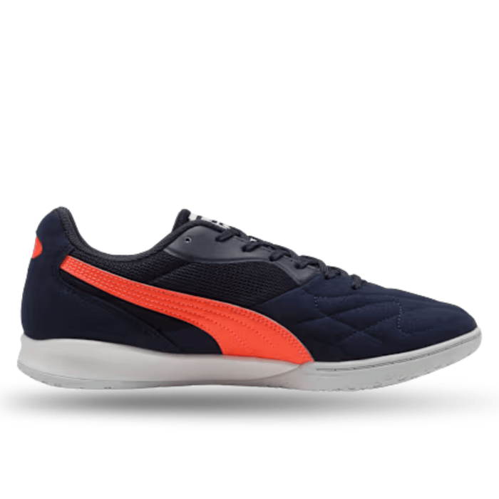 Puma King Top Indoor Soccer Shoes (Navy/Glowing Red/Silver Mist) | SoccerWearhouse