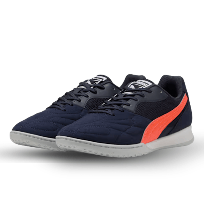 Puma King Top Indoor Soccer Shoes (Navy/Glowing Red/Silver Mist) | SoccerWearhouse