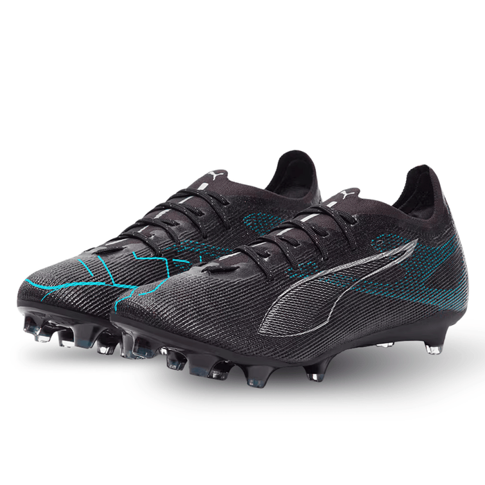 Puma Ultra 5 Pro FG/AG Soccer Cleats (Black/Silver/Bright Aqua) | SoccerWearhouse