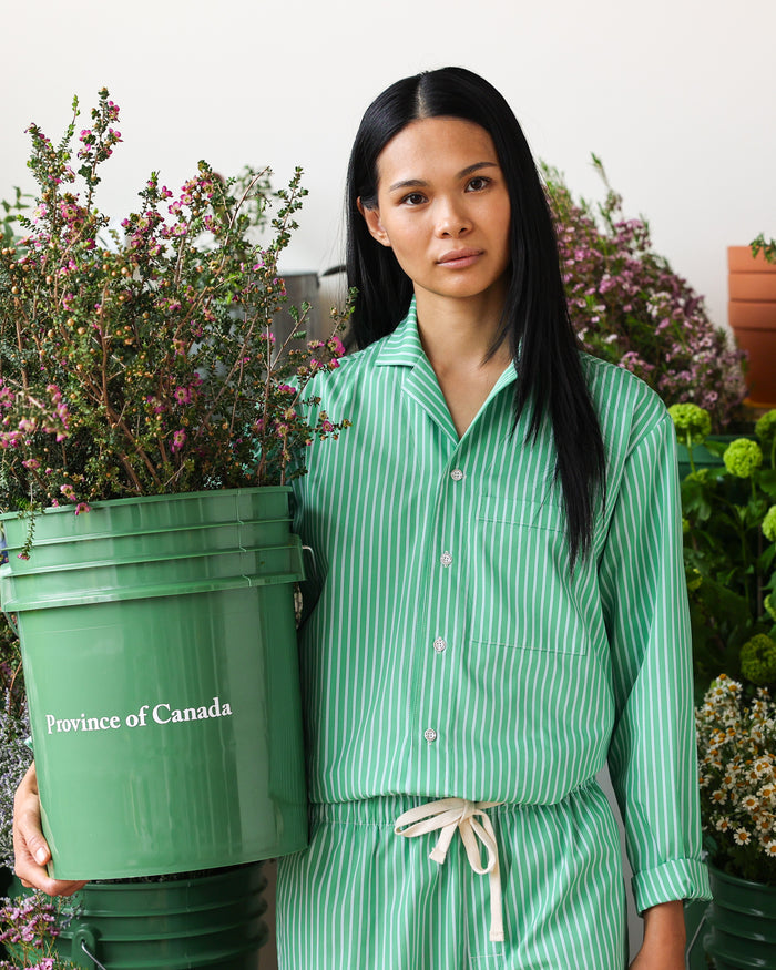 Made in Canada 100% Cotton Pyjama Shirt Green Stripe - Unisex - Province of Canada