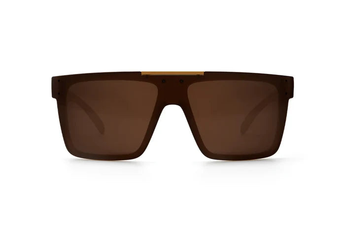 Quatro Z87 safety sunglasses by Heat Wave Visual in saddle with polarized lenses, front view