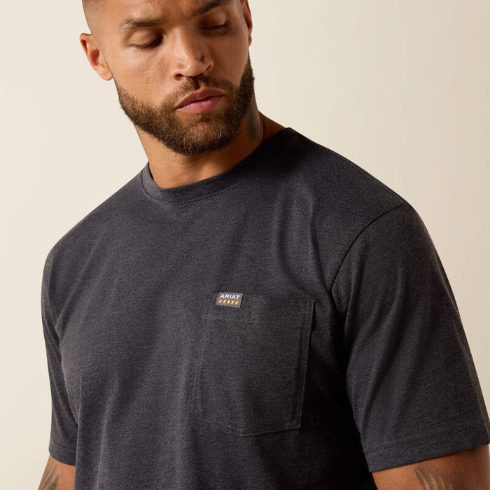Ariat Work Rebar Cotton Strong Skull graphic t-shirt in charcoal heather, detail view