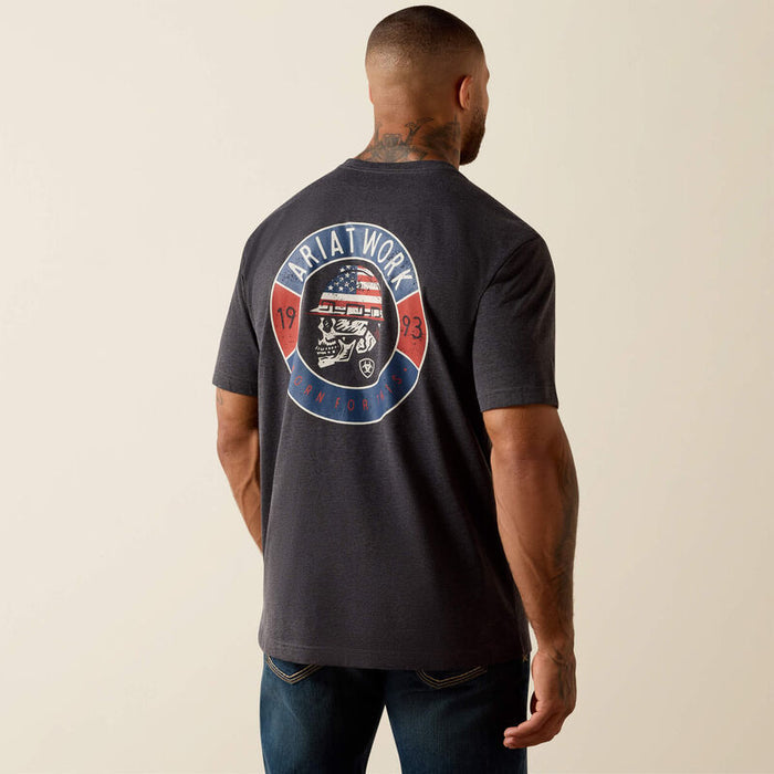 Ariat Work Rebar Cotton Strong Skull short-sleeve graphic t-shirt in charcoal heather, front view, available in big and tall sizes