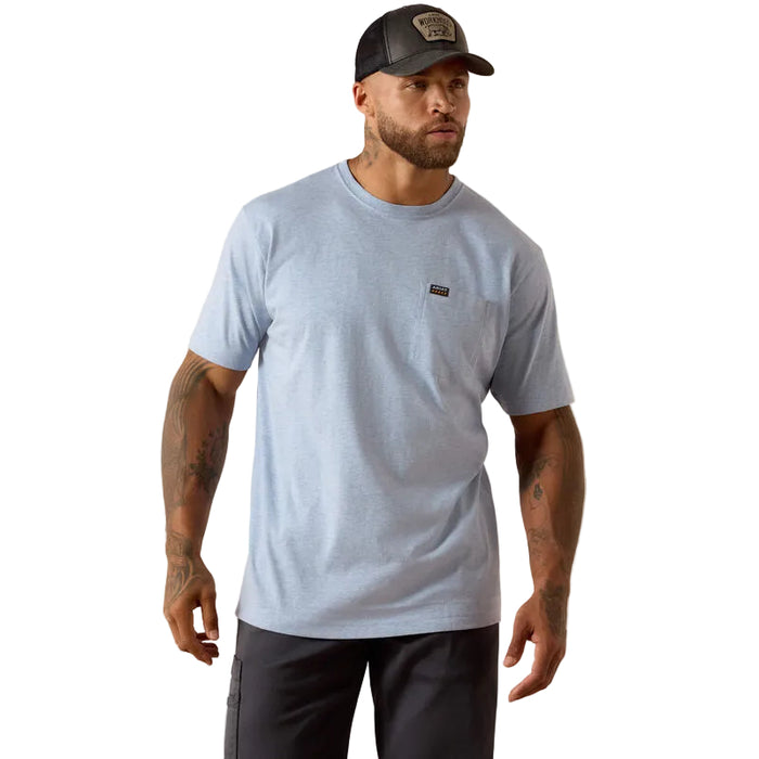 Ariat Work Rebar Cotton Strong standard pocket t-shirt in washed rain heather, front view