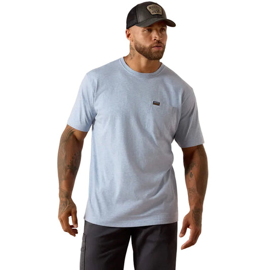Ariat Work Rebar Cotton Strong standard pocket t-shirt in washed rain heather, front view