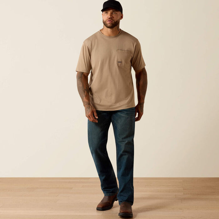 Full-length view of the Ariat Work Rebar Workman Born For This graphic t-shirt in greige