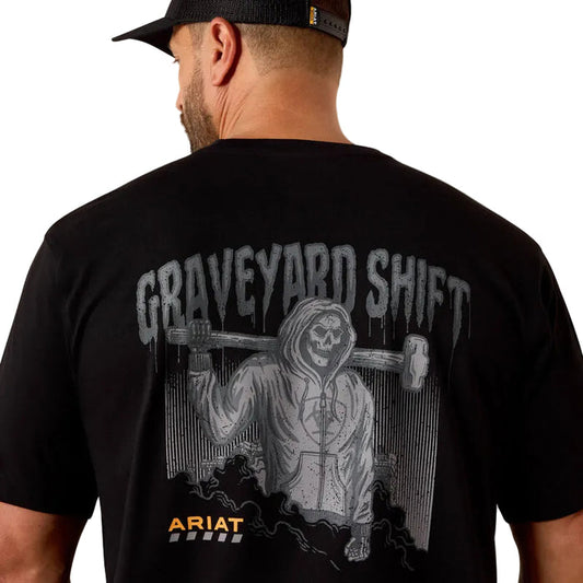 Ariat Work Rebar Workman Graveyard graphic t-shirt in black, detail view