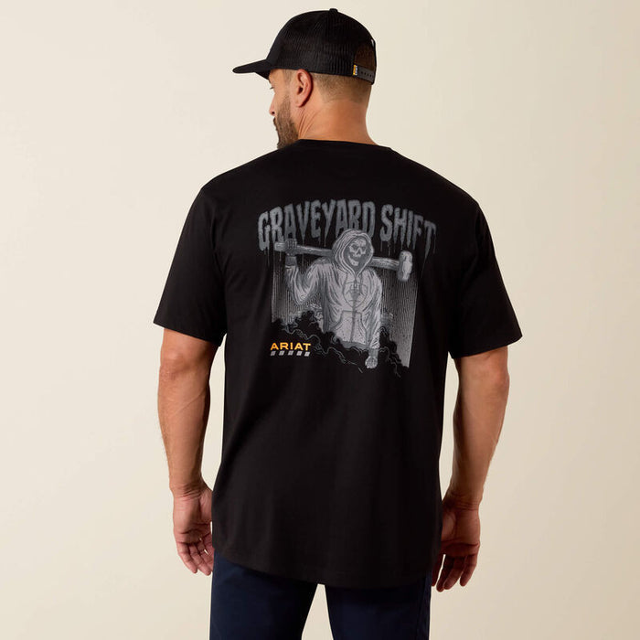 Ariat Work Rebar Workman Graveyard short-sleeve graphic t-shirt in black, front view, available in big and tall sizes