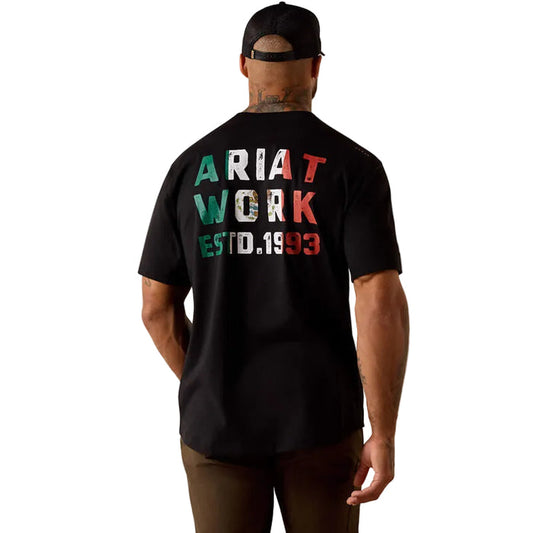 Ariat Work Rebar Workman Mexico Brickyard short-sleeve graphic t-shirt in black, front view, available in big and tall sizes