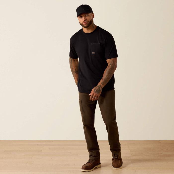 Full-length view of the Ariat Work Rebar Workman Mexico Brickyard t-shirt in black