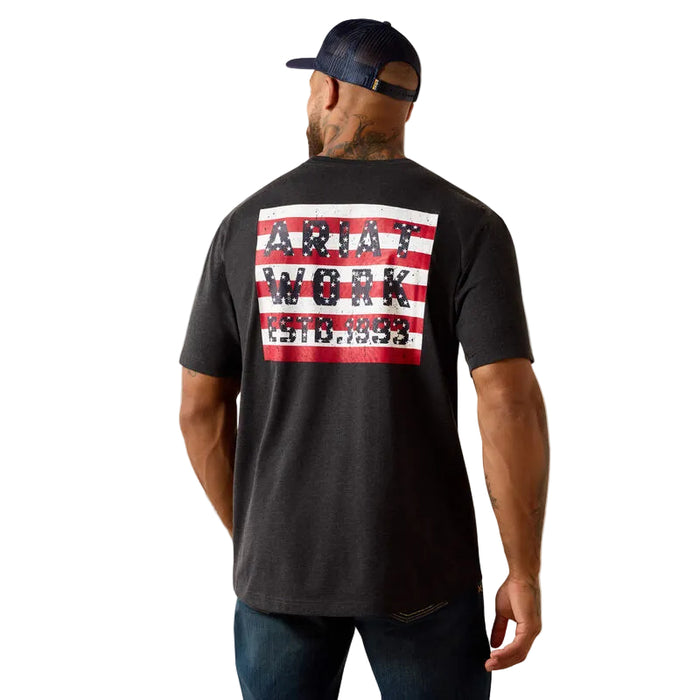 Ariat Work Rebar Workman USA Brickyard short-sleeve graphic t-shirt in charcoal heather, front view, available in big and tall sizes