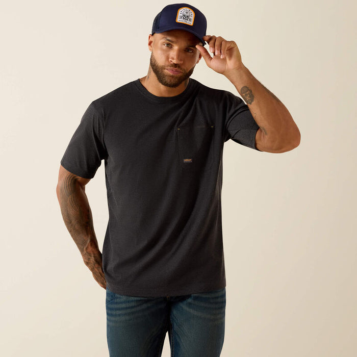 Back view of the Ariat Work Rebar Workman USA Brickyard t-shirt in charcoal heather